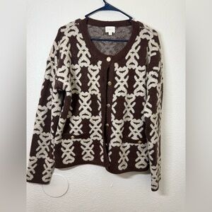 Cyrus Brown and Cream Button-Front Patterned Cardigan